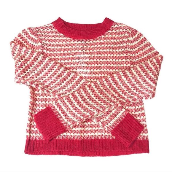 Nordstrom Rack WAYF Crew Neck Sweater Loose Knit Pink Tan Ribbed cuffs hem XS - Picture 1 of 13